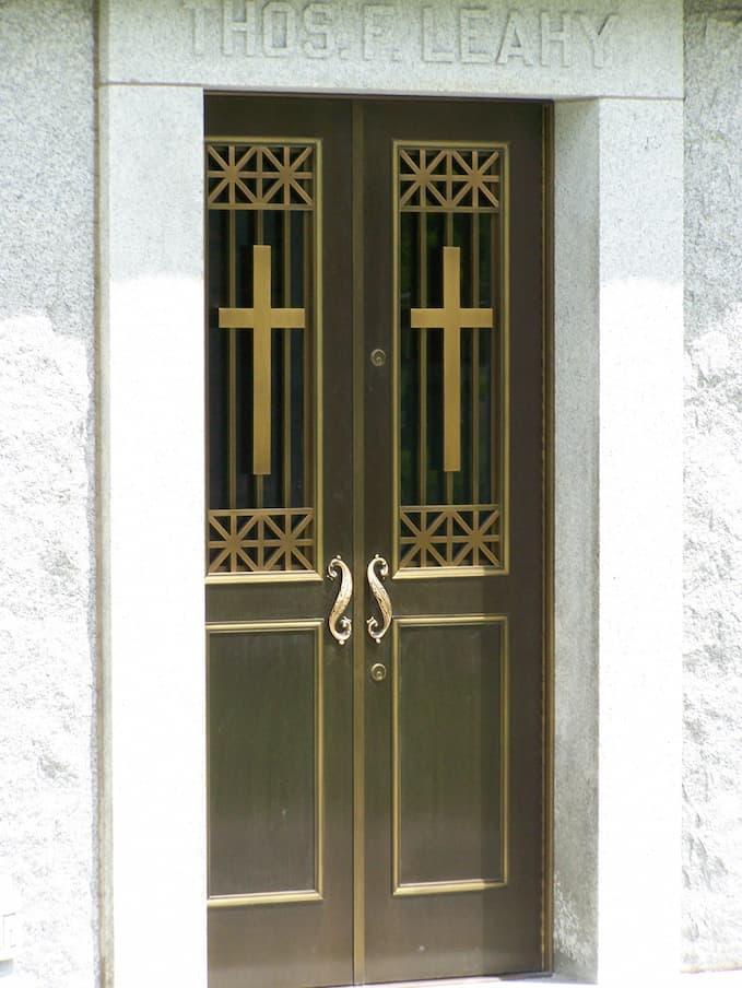 Doors with two crosses after repair