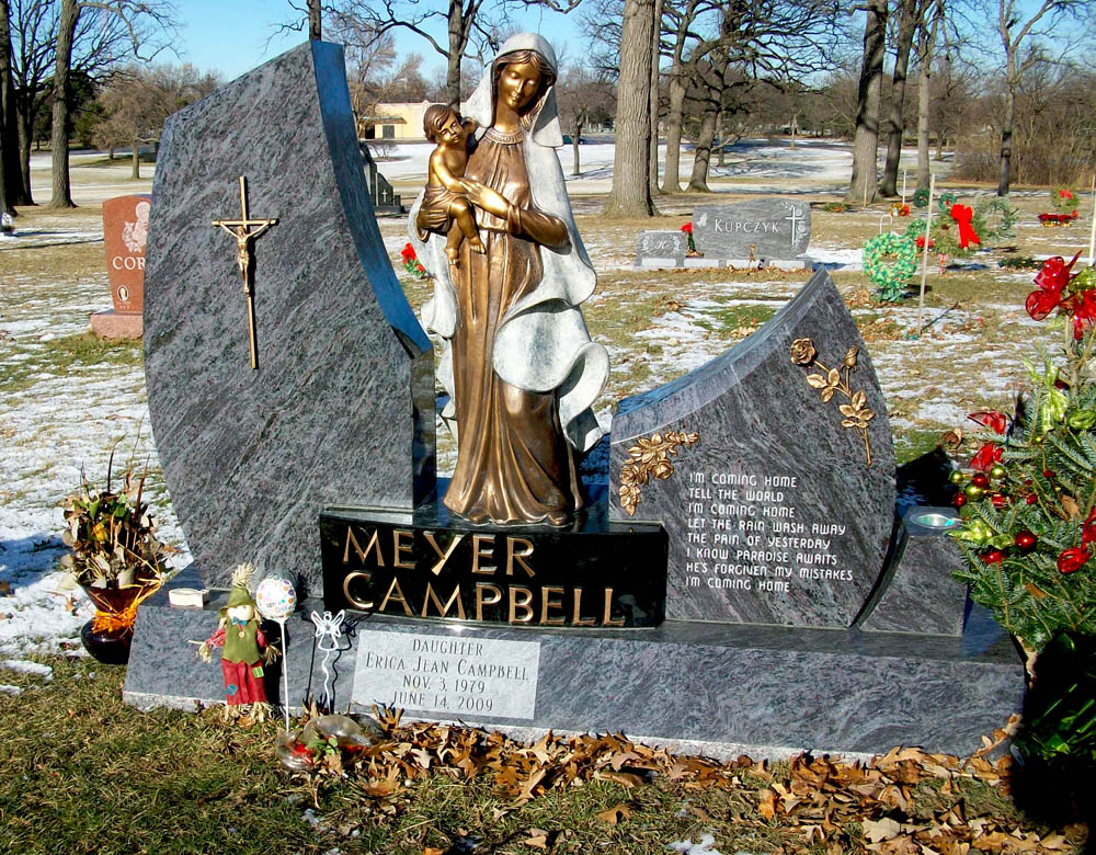 Family monument in blue granite with bronze accents
