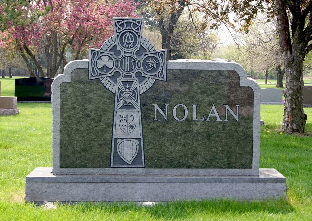 Family monument in green granite with custom Celtic cross