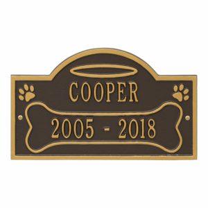 Ground bronze and gold plaque finish with image of two pet paws and dates