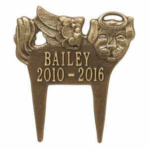 Brass female guardian angel dog lawn plaque