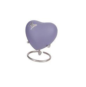 Small purple heart shaped urn with grey butterfly