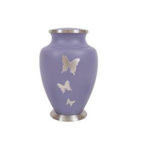 Large pastel urn with grey butterflies and lid