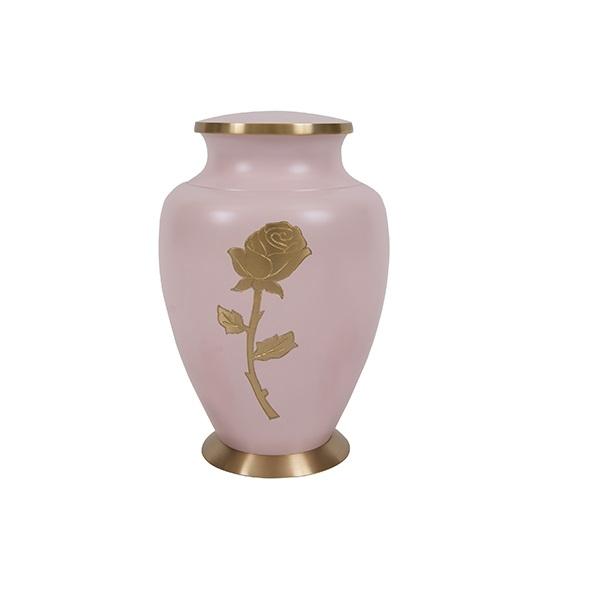 Large pastel and gold urn with large gold flower and lid