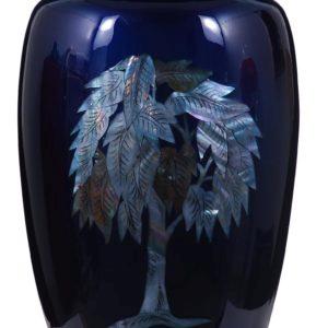 Large dark navy pearl tree urn with lid